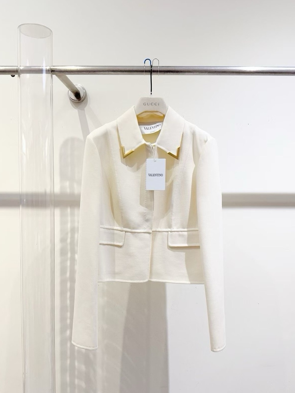 Valentino Cream Cropped Jacket with Yellow-Trim Collar